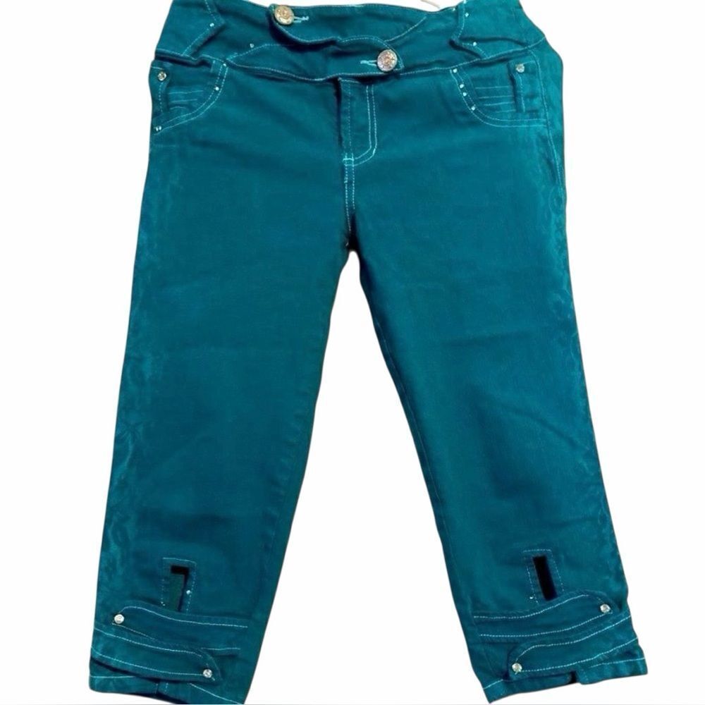 Capellini Women’s Turquoise Stretch Crop Pant Size 7 - Picture 3 of 12